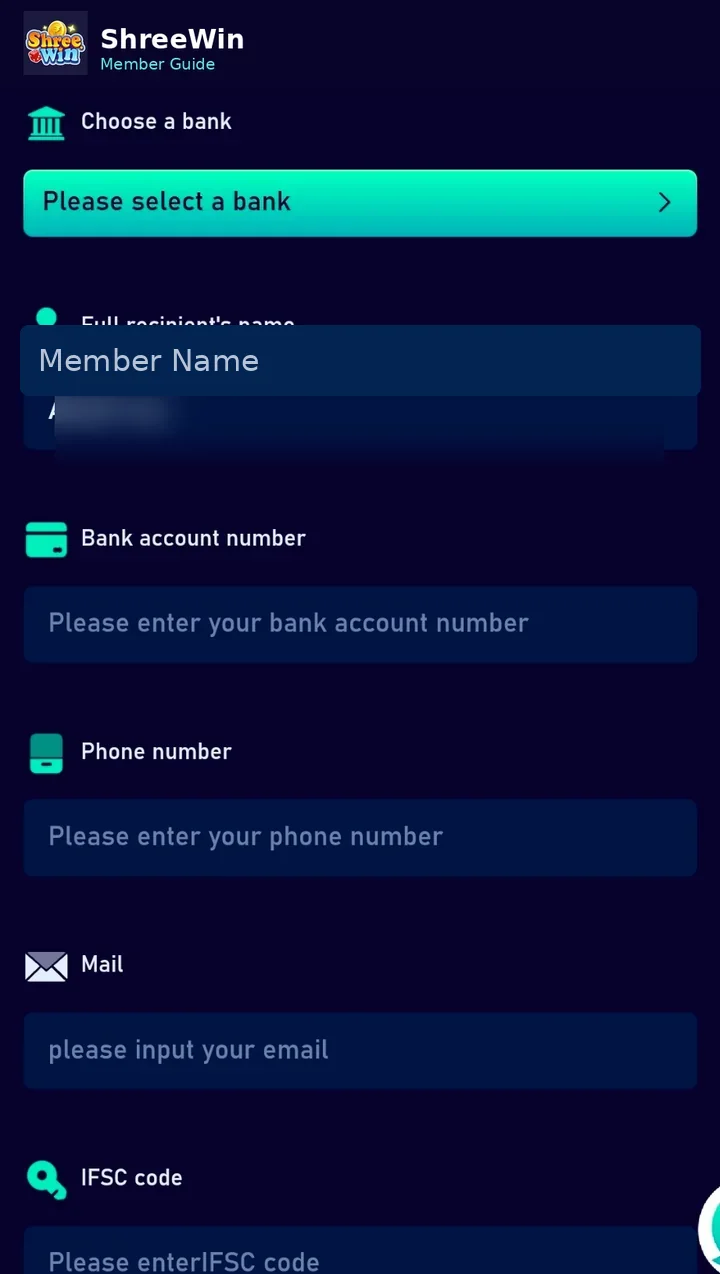 Bank account payment method form